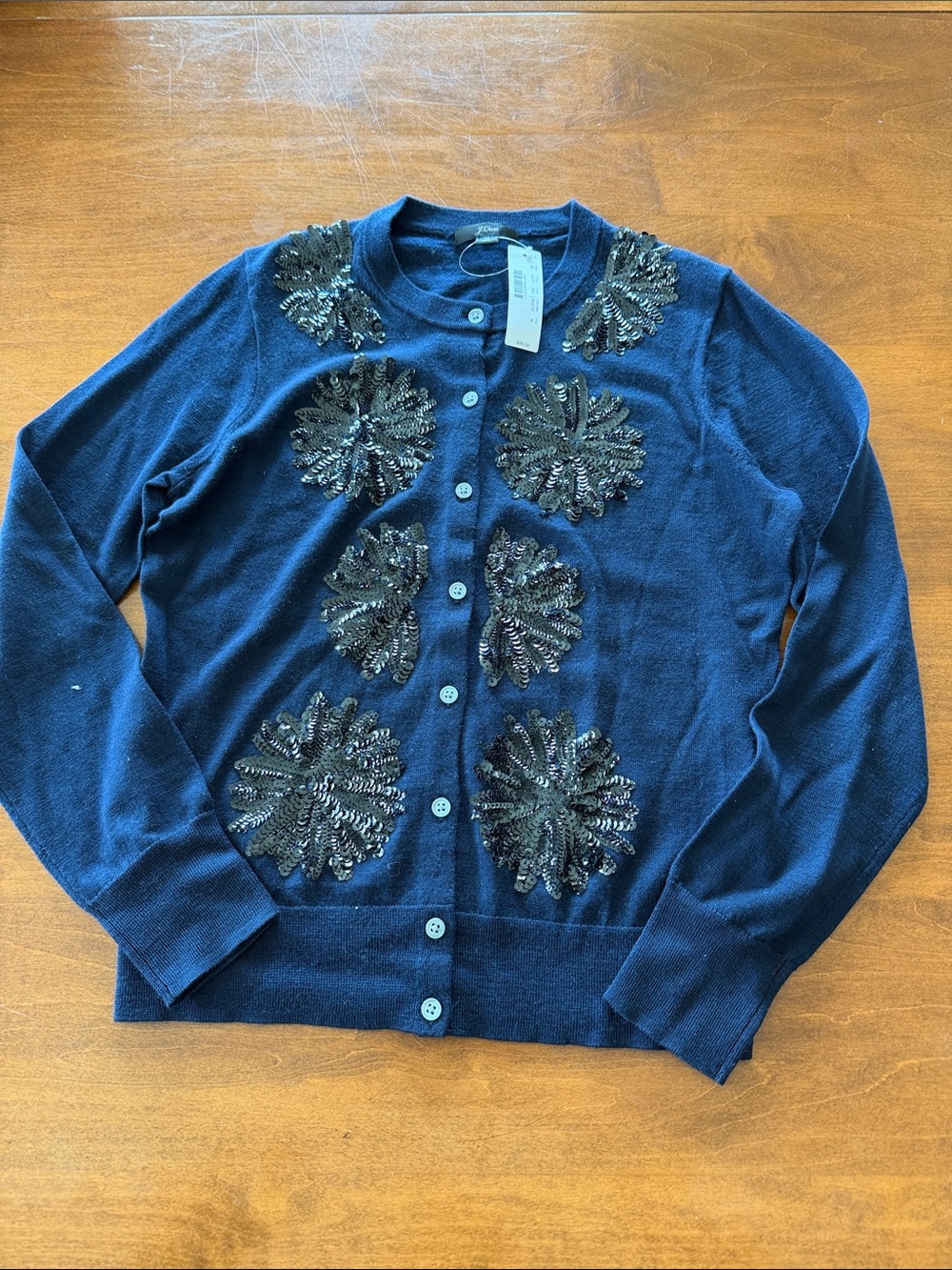 J. Crew Navy Blue Sequin Floral Cardigan
